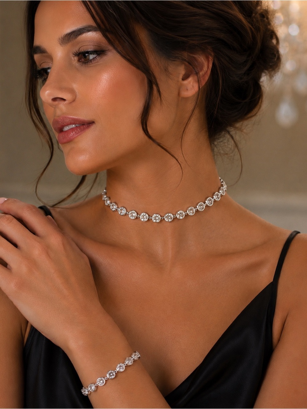 Sparkling  Tennis Necklace/Choker & Bracelet Set
